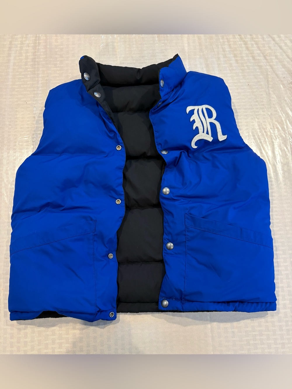 Polo Ralph Lauren Down Vest Reversible Kids Size Medium Blue Black Embroidered